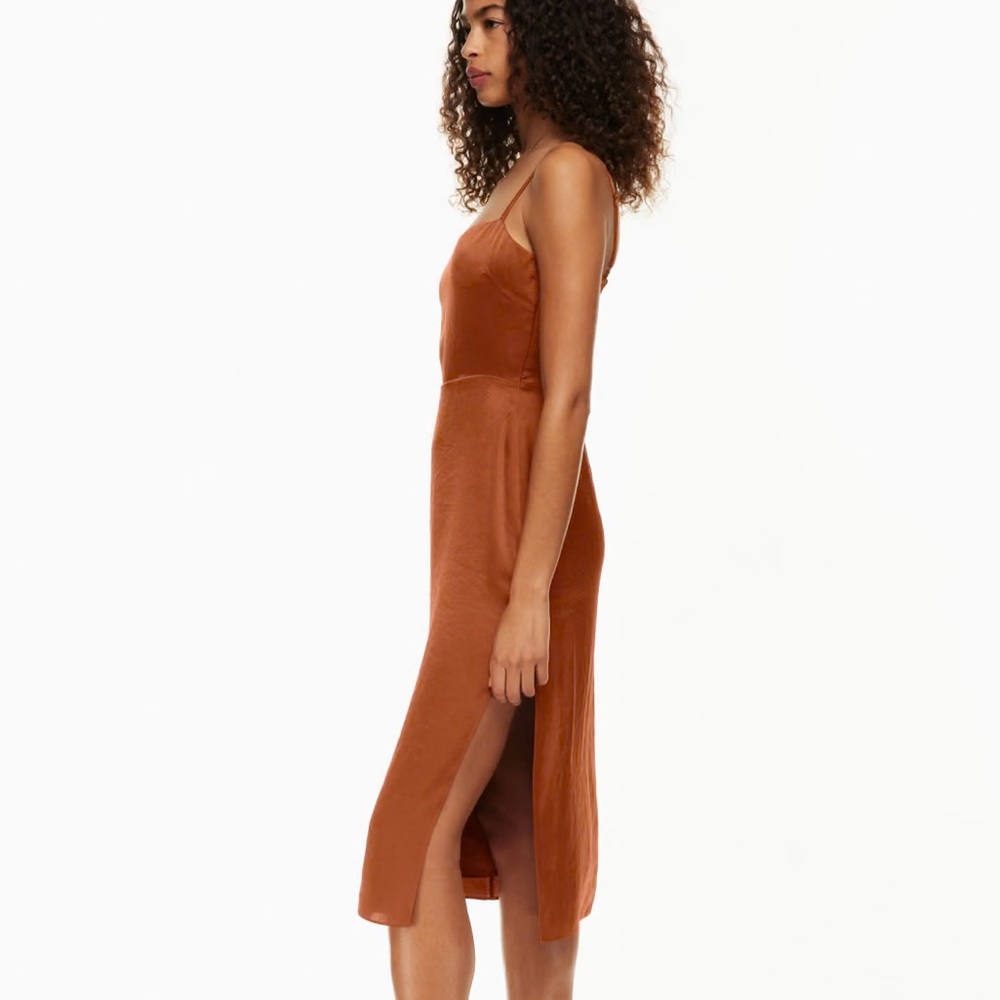 Aritzia Magdalena Satin Dress size 4 Rust